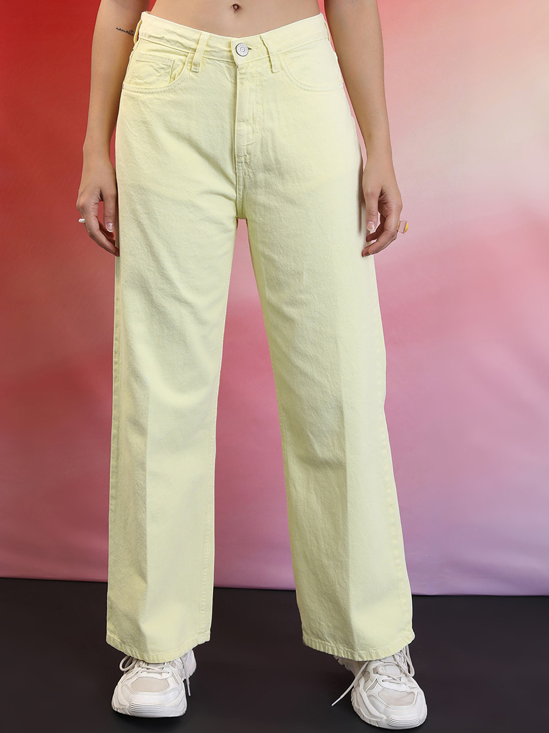 Tokyo Talkies Women Yellow Wide Leg Jeans