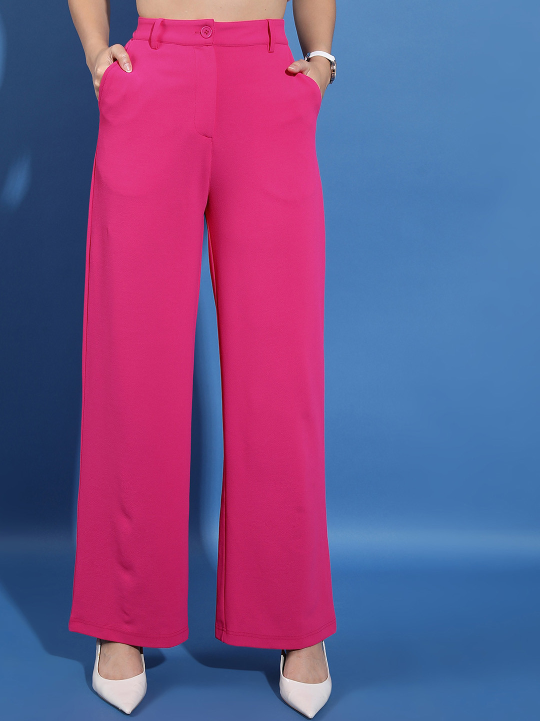 Tokyo Talkies Women Fuchsia Flared Parallel Trousers