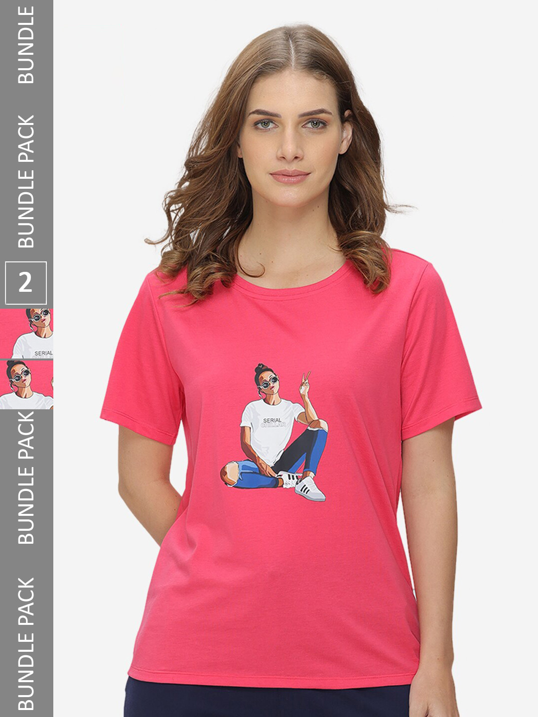 GROVERSONS Paris Beauty Pack Of 2 Graphic Printed Round Neck Pure Cotton T-shirt