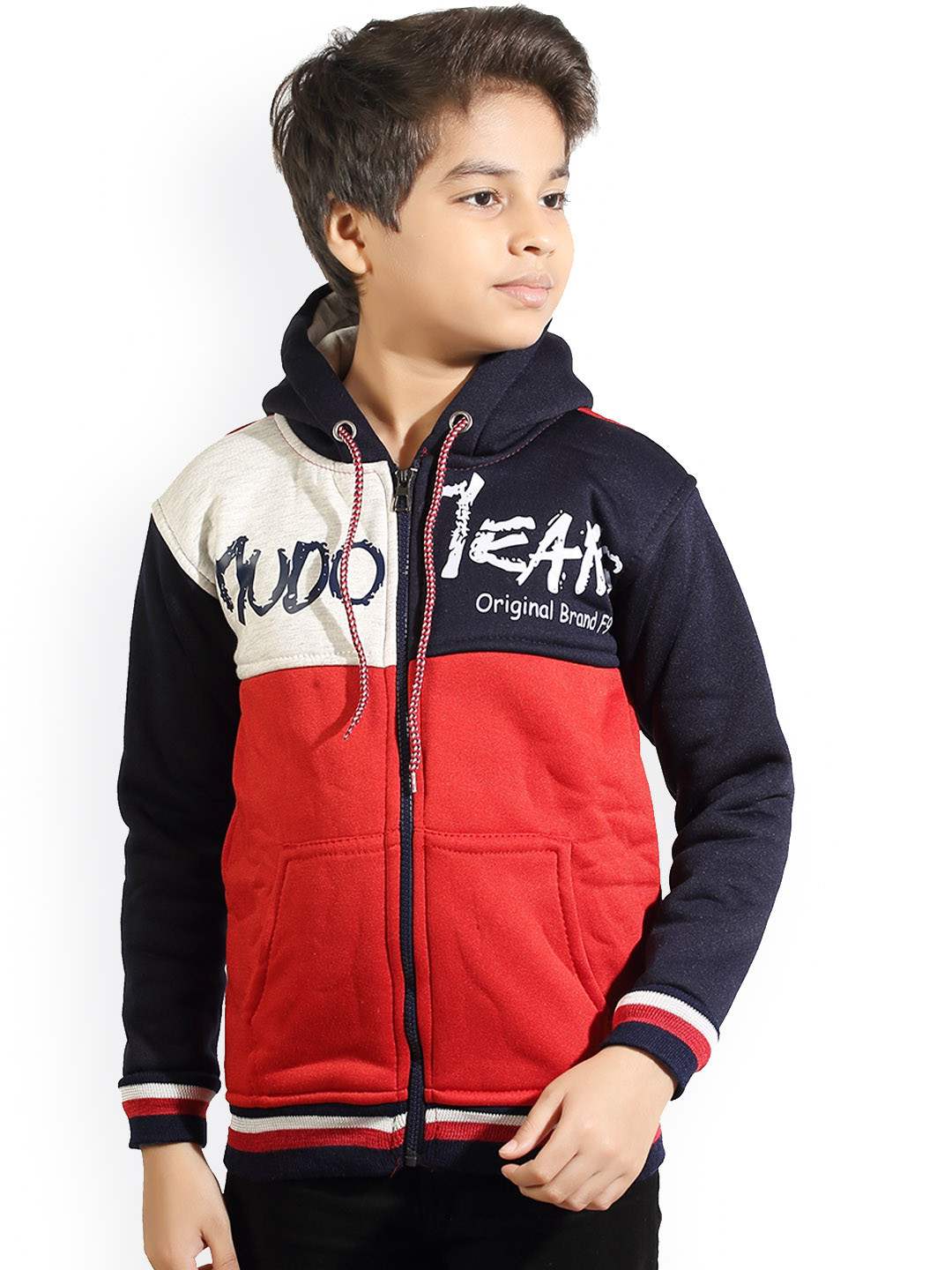 BAESD Boys Typography Printed Hooded Neck Long Sleeve Zip Sweatshirts