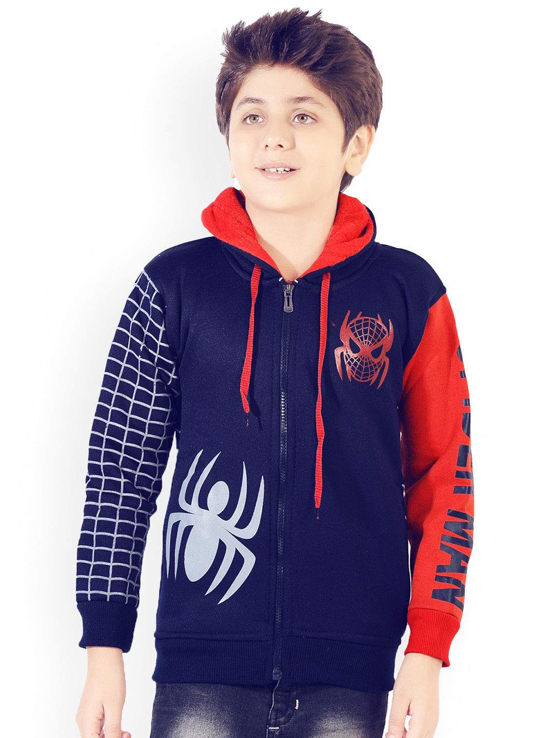 BAESD Boys Spider Man Printed Hooded Front Open Jacket