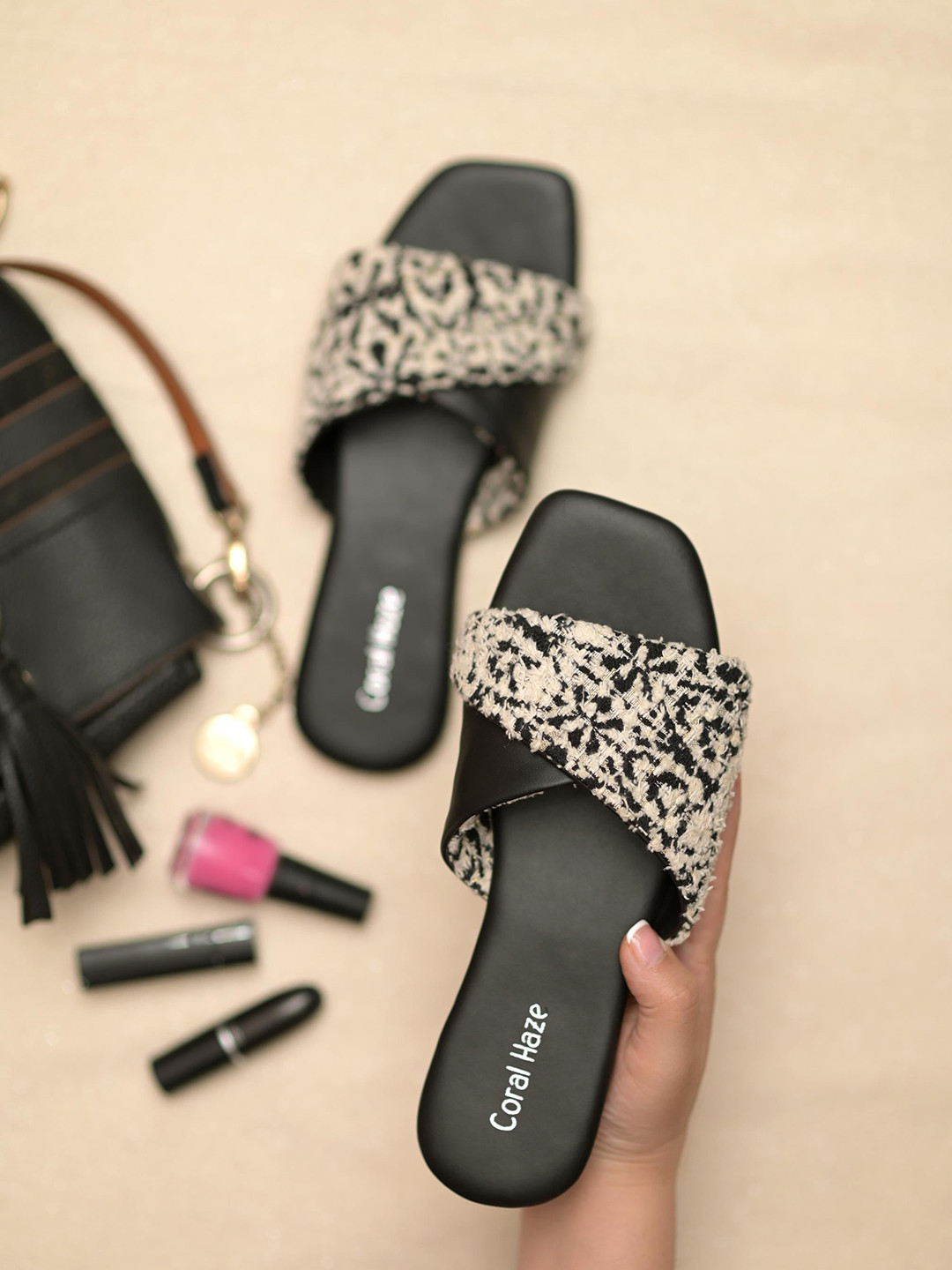 Coral Haze MAYA Colourblocked Open Toe Flats