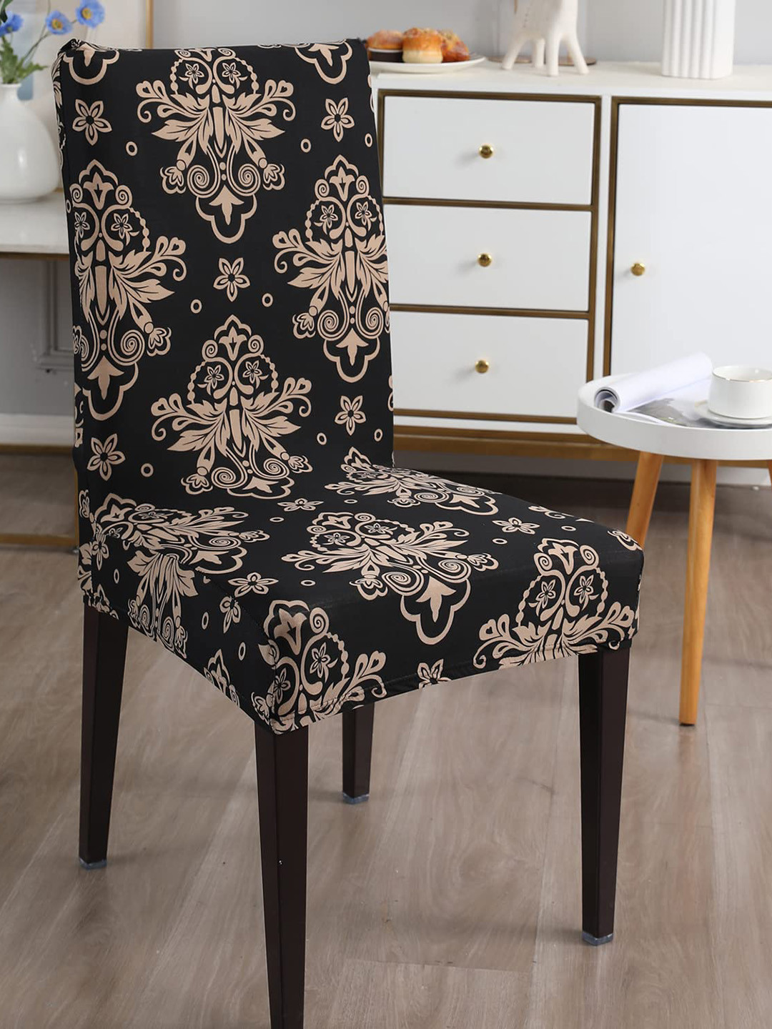 Dakshya Industries Black & Brown 4 Pieces Printed Stretchable Chair Covers