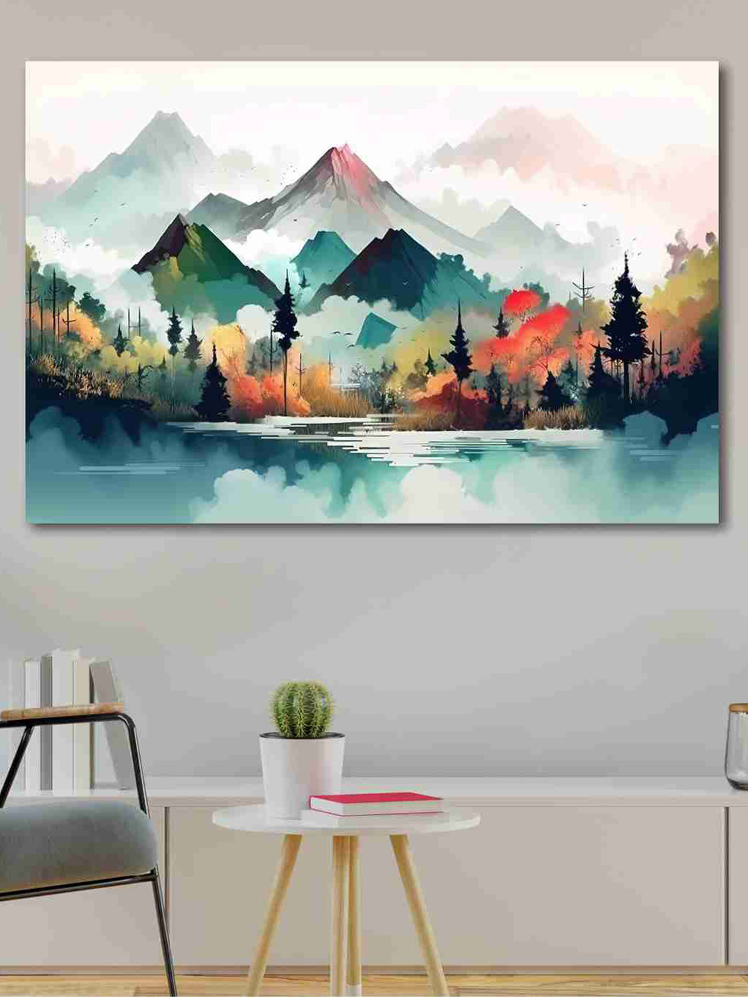 SAF Blue & Orange Nature Printed Canvas Wall Art