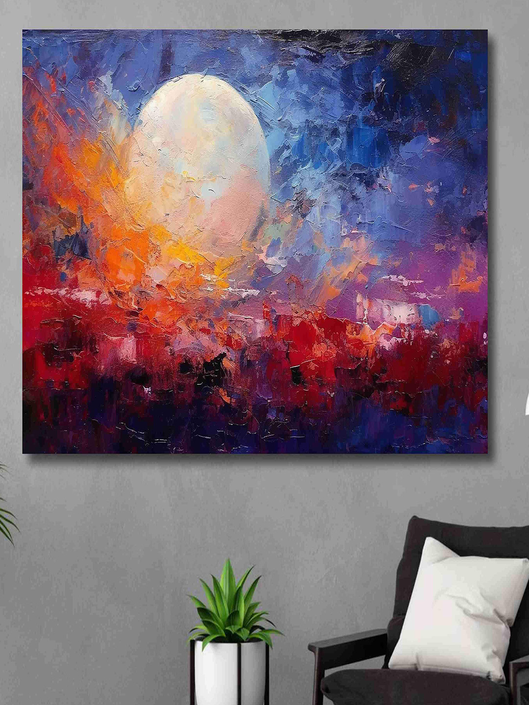 SAF Red & Blue Abstract Printed Canvas Wall Art