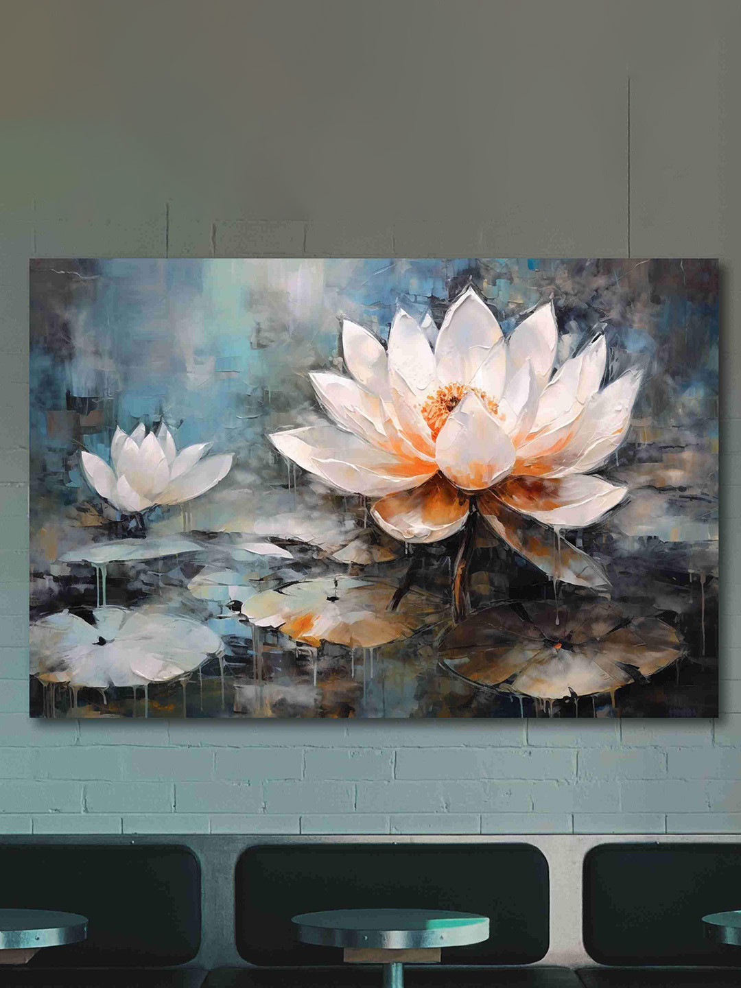 SAF Grey & Off White Abstract Floral Painted Canvas Wall Art