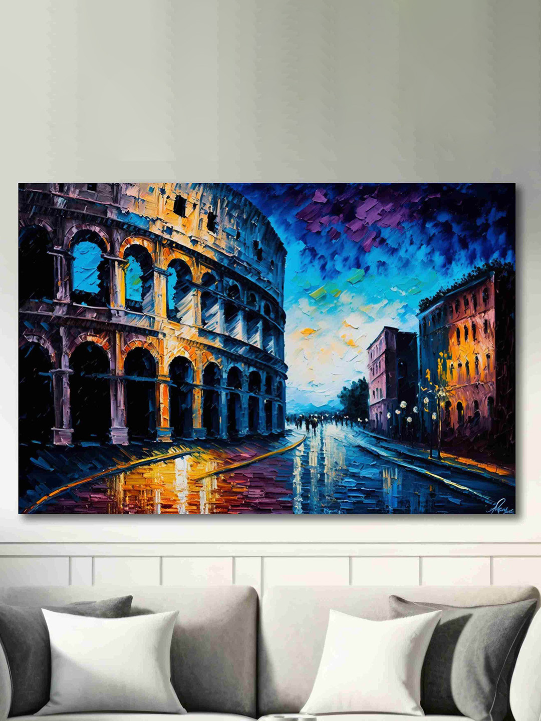 SAF Black & Blue Vintage City Canvas Wall Art