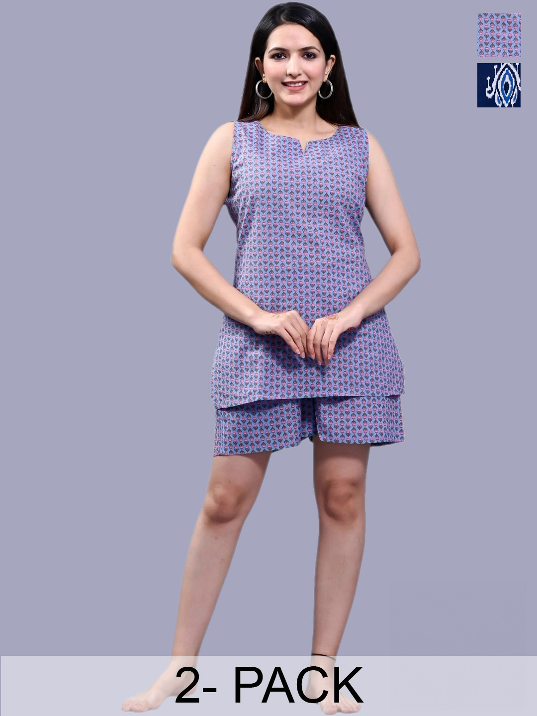 Krati Creations Pack Of 2 Floral Print Sleeveless Cotton Night Suit