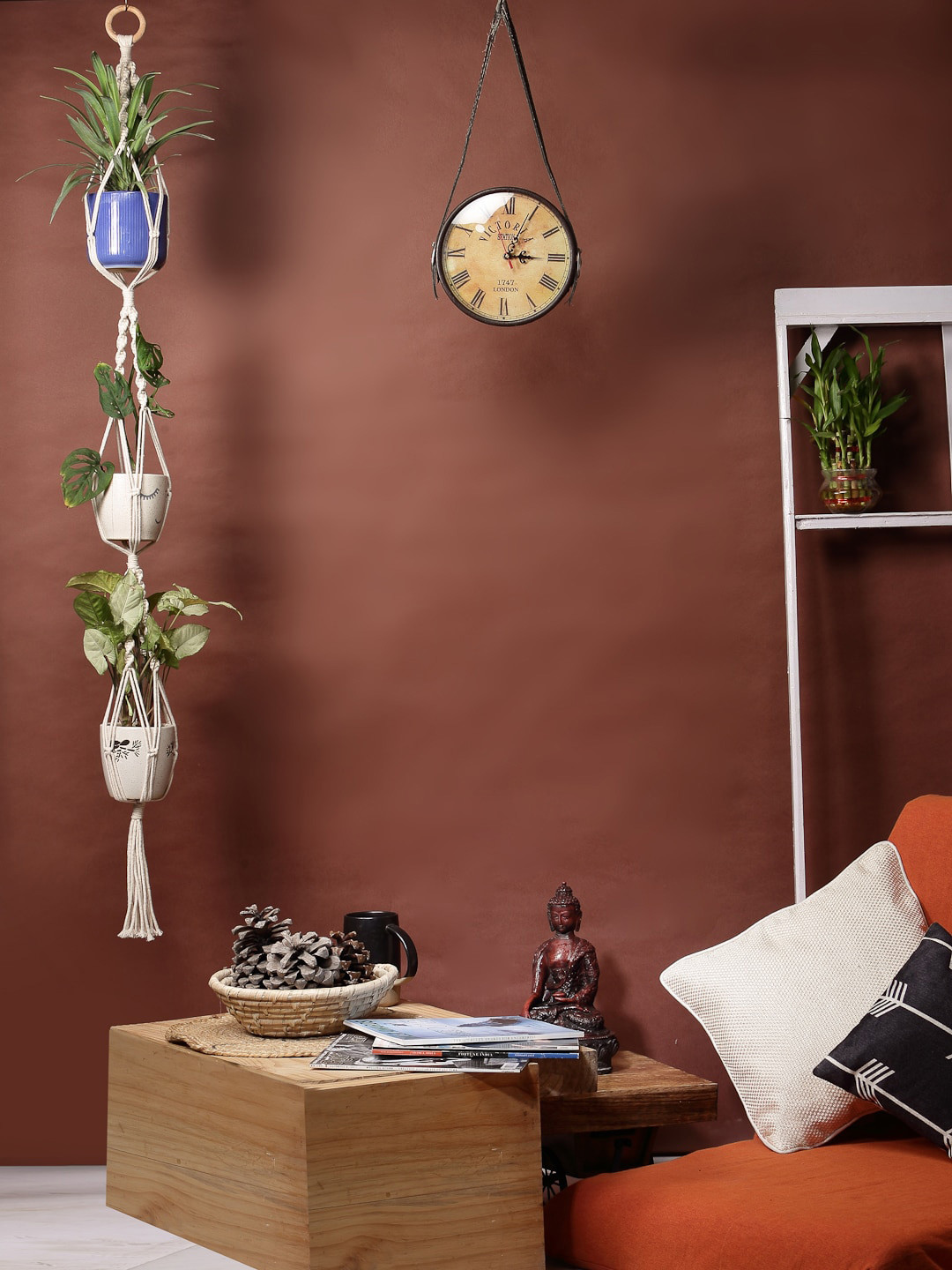 ANWYN Beige Textured Macrame Plant Holder