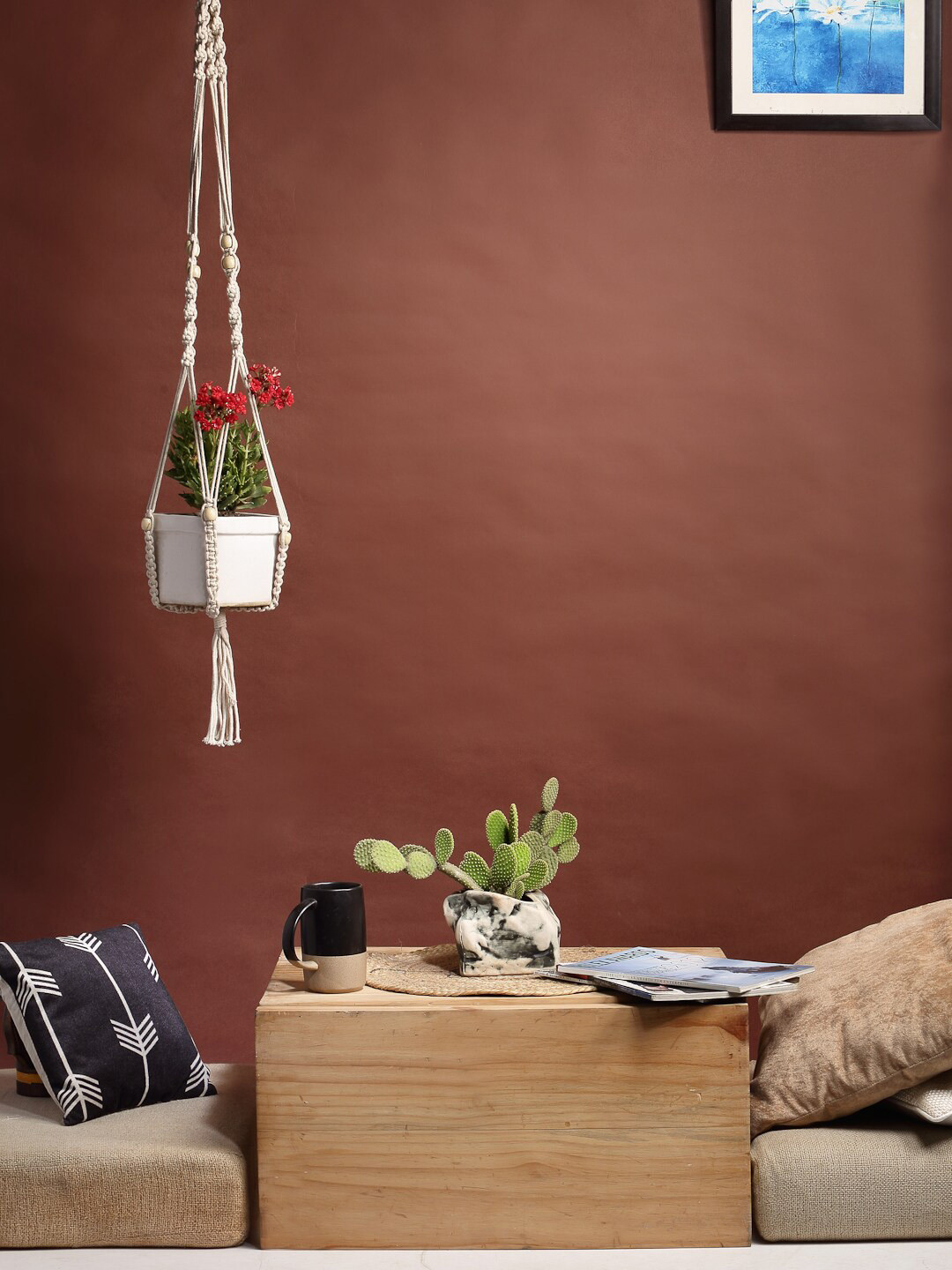 ANWYN Beige Textured Macrame Plant Holder