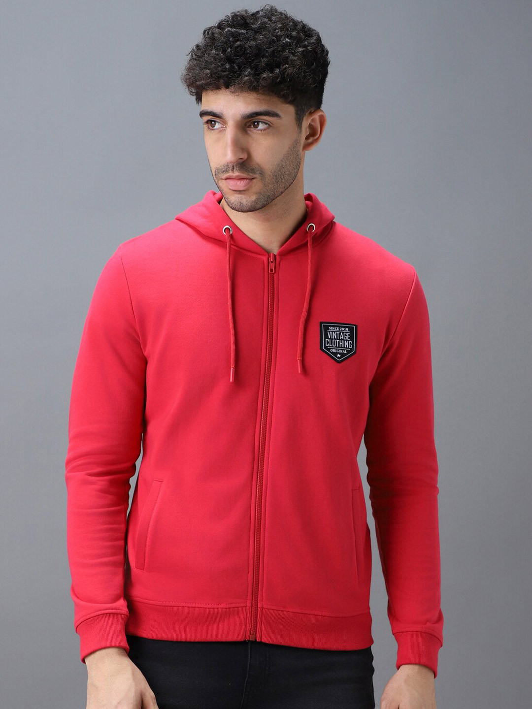 Urbano Fashion Cotton Solid Zippered Hooded Neck Sweatshirt