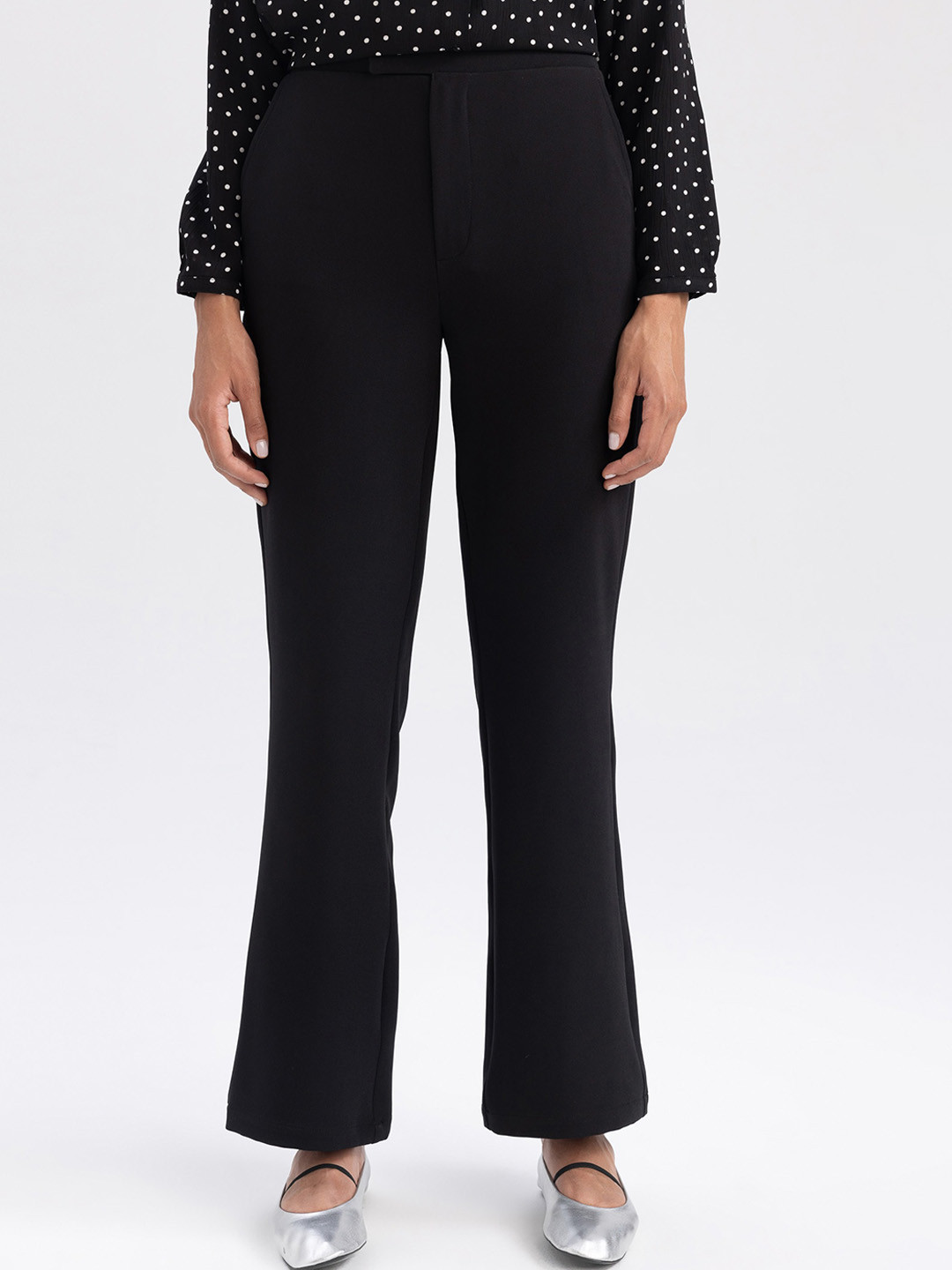 DeFacto Women Flat-Front Mid-Rise Bootcut Trousers