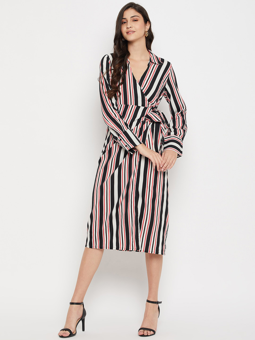 STYLE BLUSH Shirt Collar Striped Casual Wrap Dress
