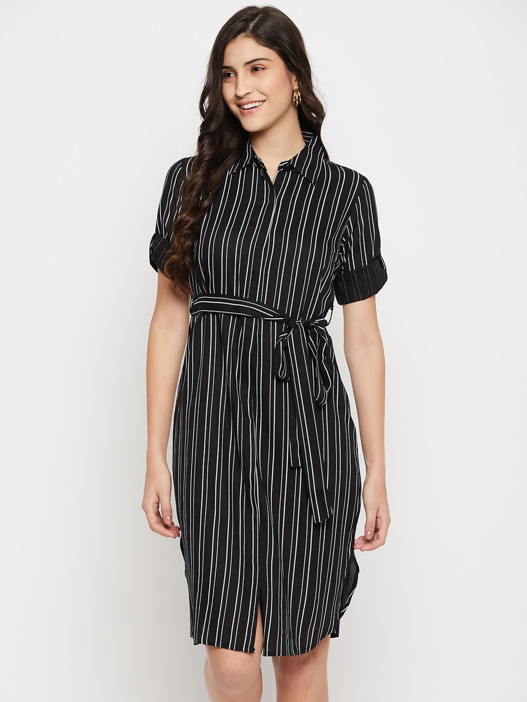 STYLE BLUSH Striped Roll-Up Sleeve Shirt Dress