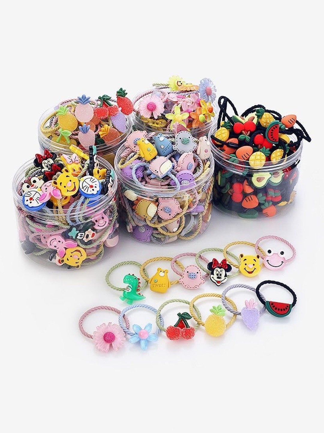 LYTIX Girls Set of 10 Assorted Cartoon & Flower Designs Ponytail Bands