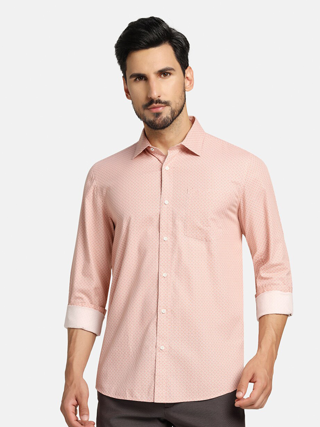 Blackberrys Straight Slim Fit Geometric Pure Cotton Casual Shirt