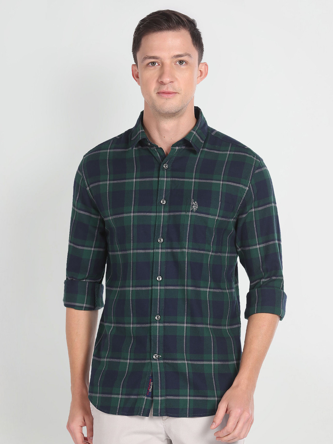 U.S. Polo Assn. Denim Co. Checked Pure Cotton Casual Shirt