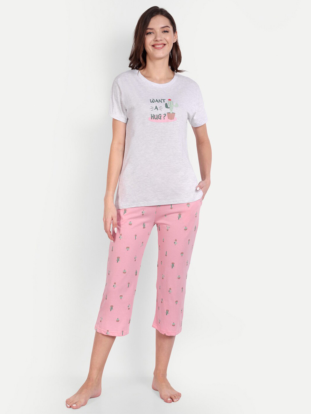 Bedtime story Typography Printed Pure Cotton T-Shirt and Capris
