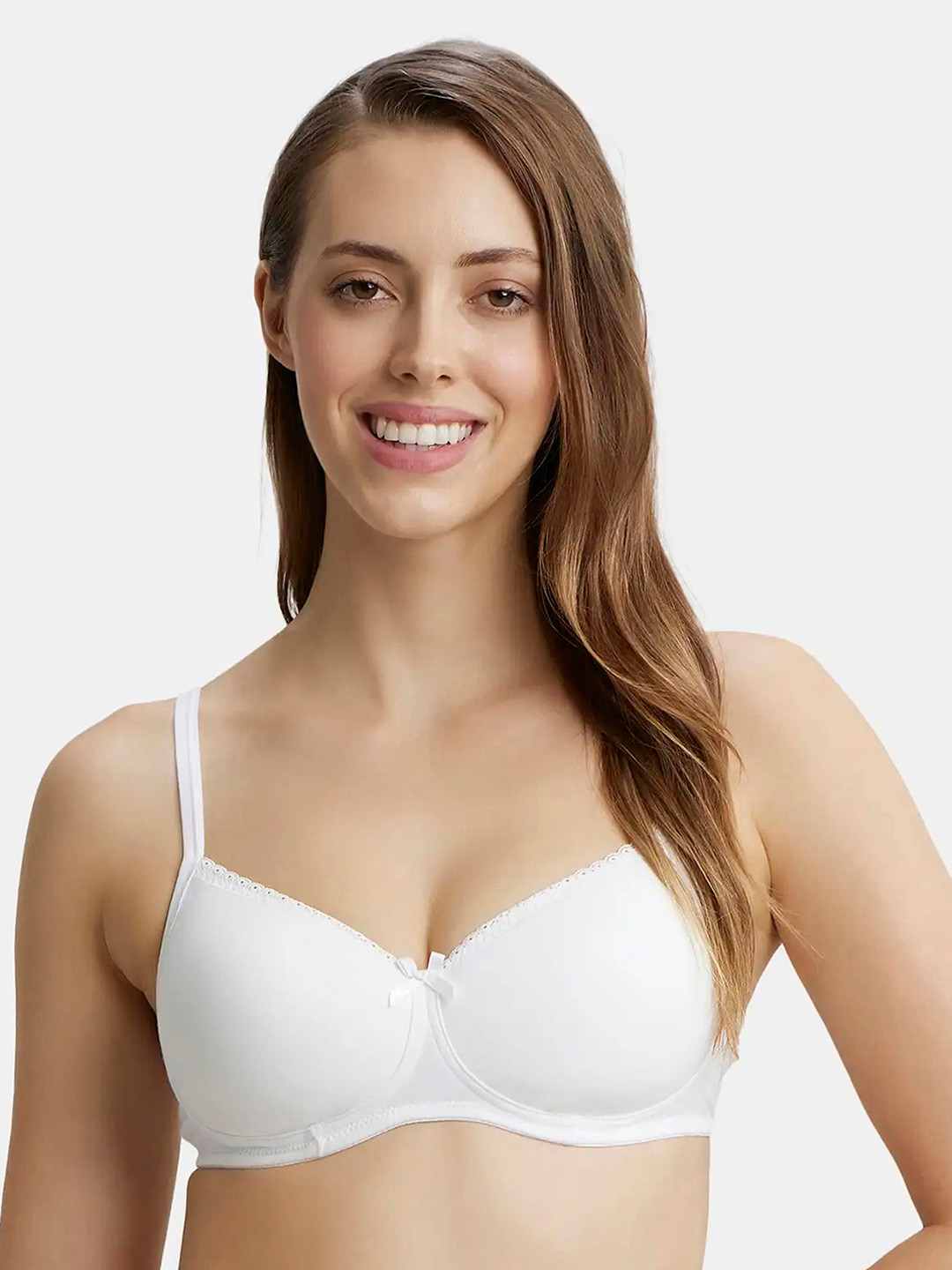 Jockey Wirefree Padded Plus Size Cotton Medium Coverage Tshirt Bra with Lace Styling -1723