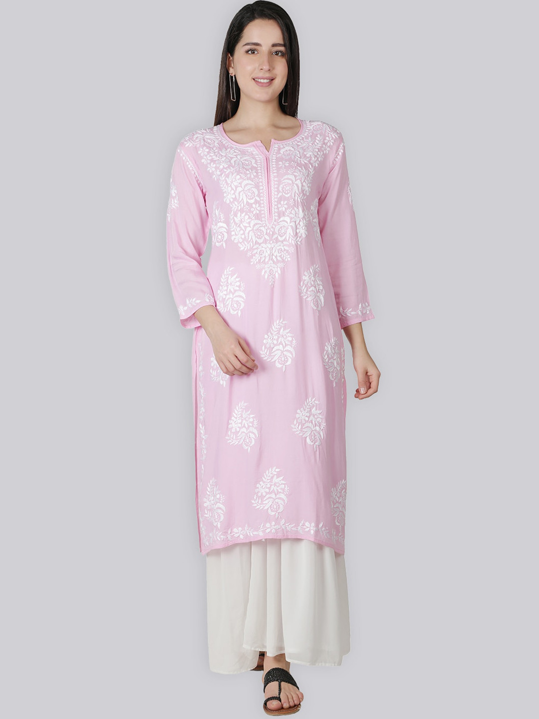 Seva Chikan Floral Embroidered Chikankari Modal Kurta