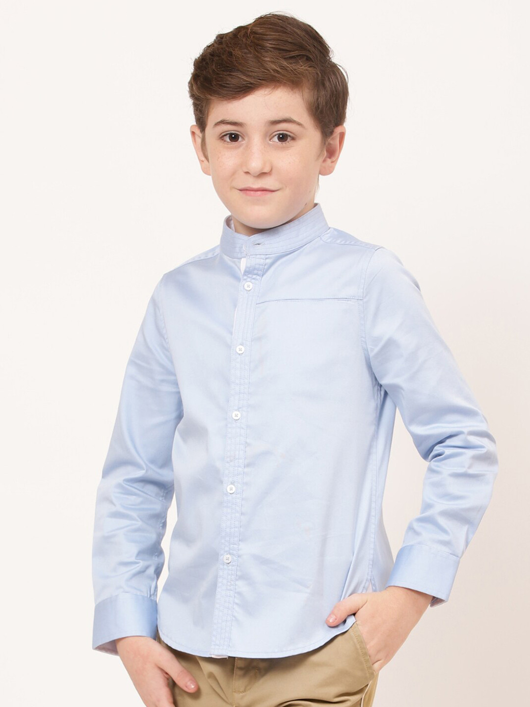One Friday Boys Relaxed Band Collar Cotton Shirt