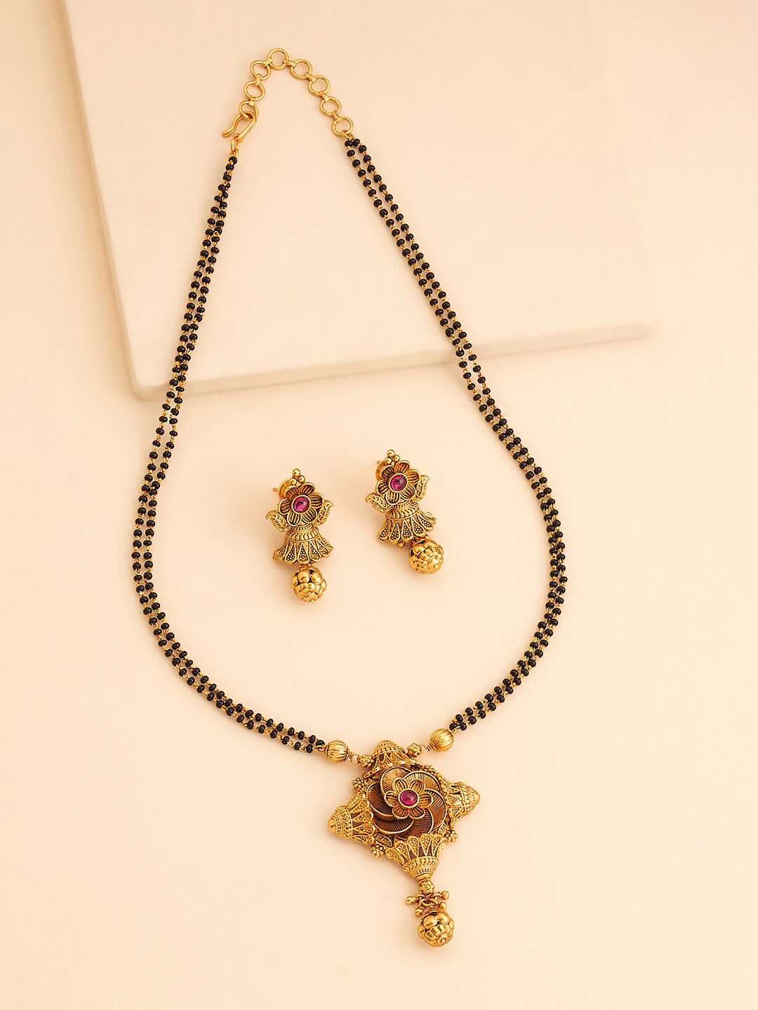 Kushal's Fashion Jewellery Gold-Plated Antique Stones Mangalsutra