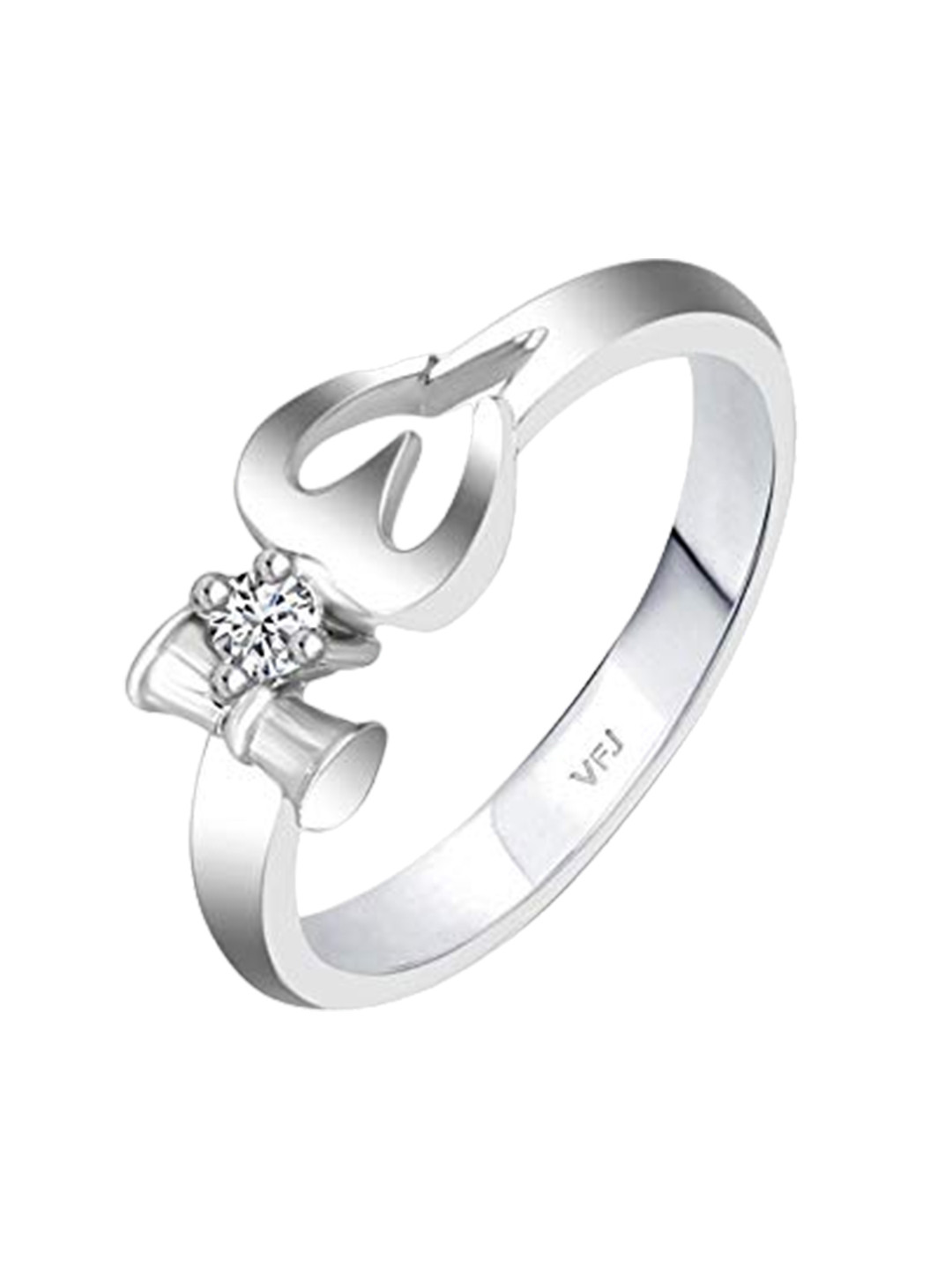 Vighnaharta Rhodium-Plated Cubic Zirconia-Stone Studded Trishul-Shaped Finger Ring