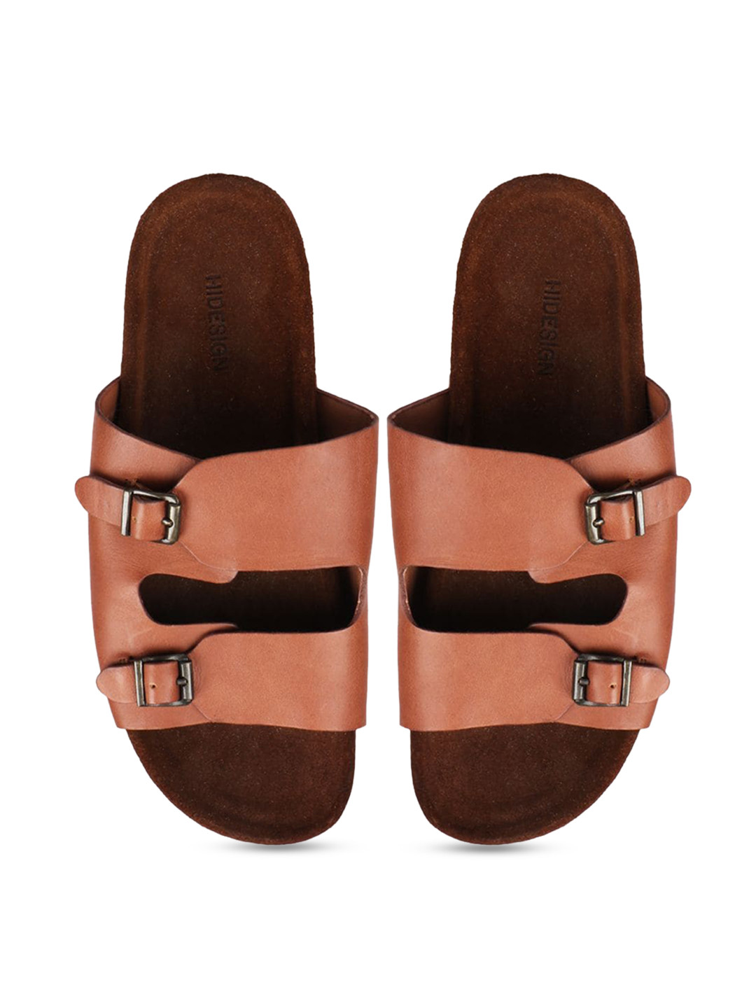 Hidesign PUERTO RICO Leather Two Strap Open Toe Flats with Buckles