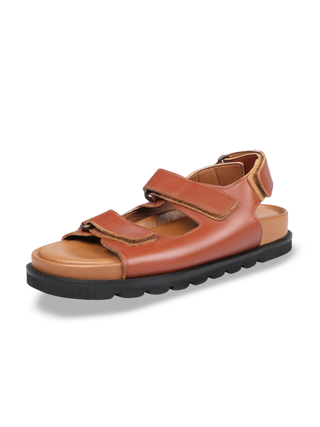 Hidesign LAOS  Leather Open Toe Flats With Velcro Closure