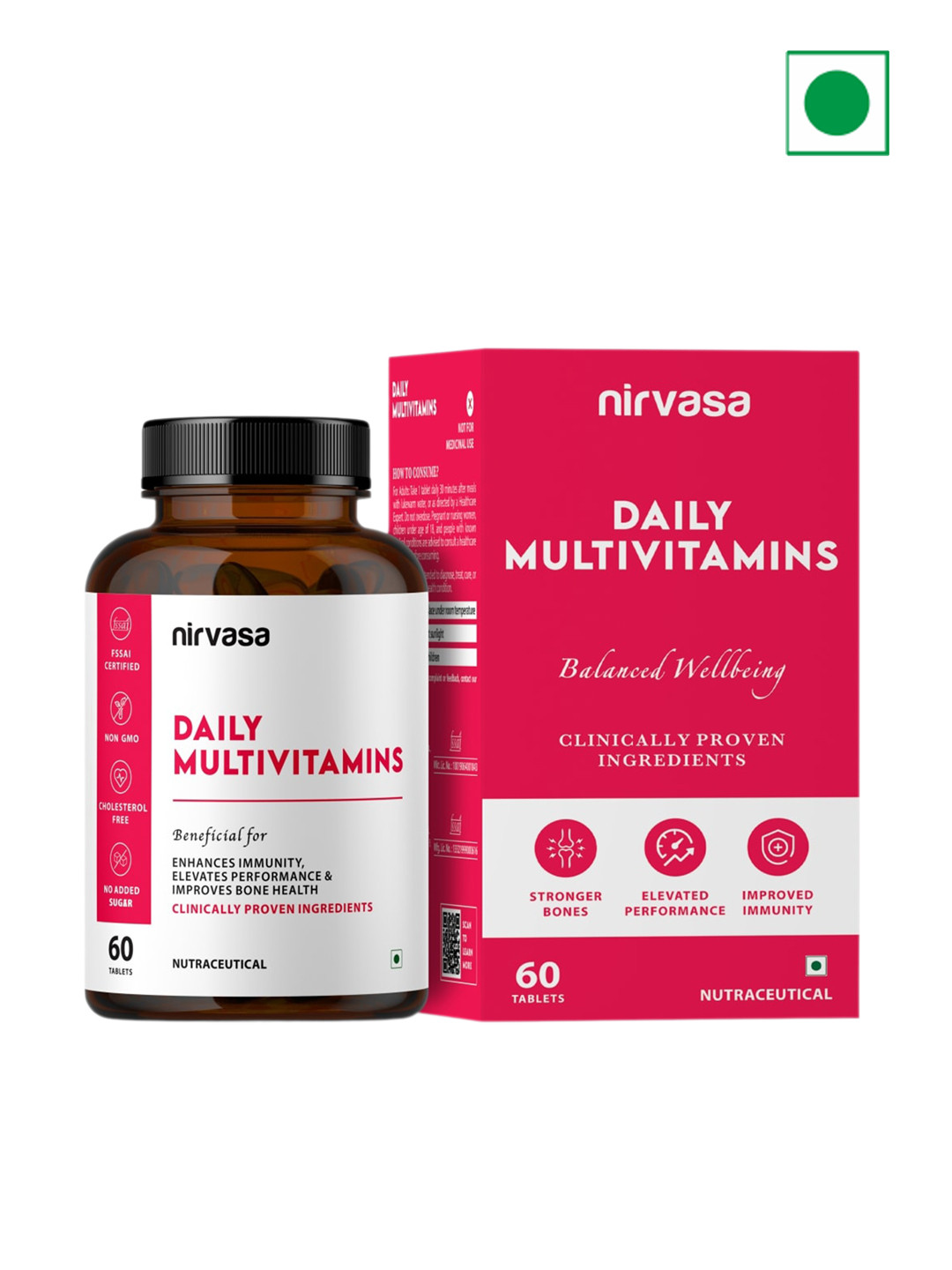 Nirvasa Daily Multivitamin Tablets - Enhances Immunity & Energy - 60 Tablets