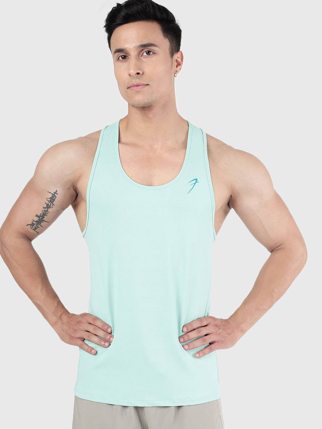 FUAARK Green Textured Sleeveless Gym Vest