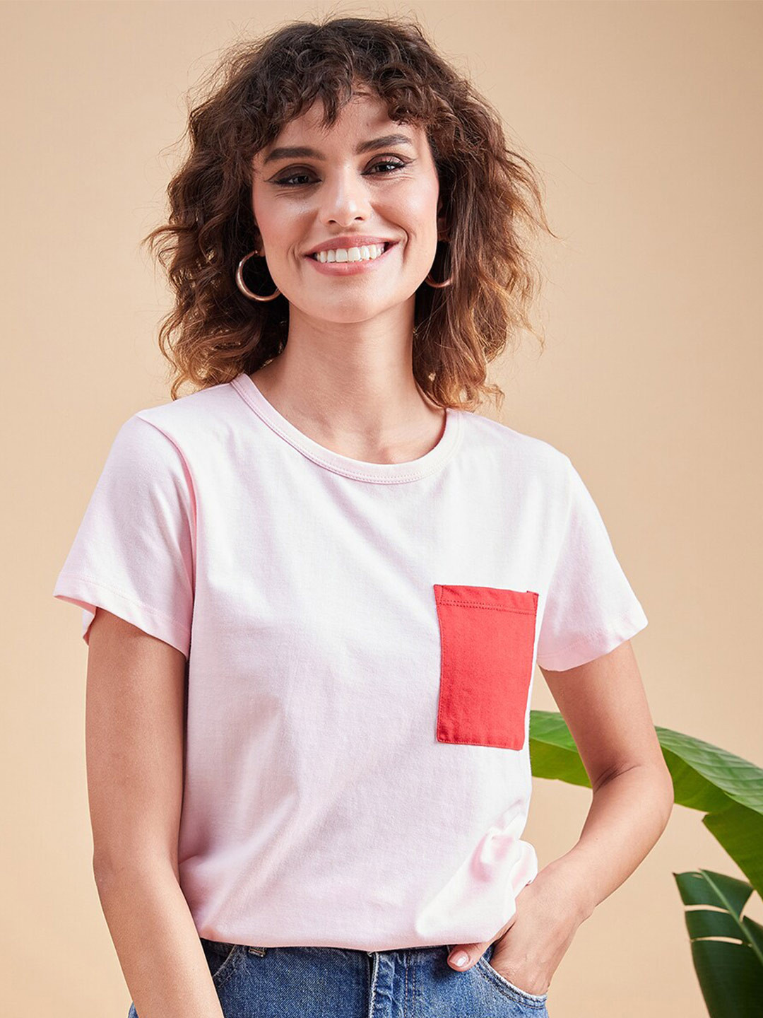 MINT STREET Round Neck Pockets Pure Cotton T-shirt