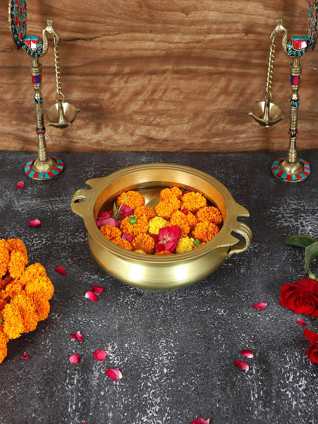 Two Moustaches Gold-toned Brass Traditional Decorative Bowl