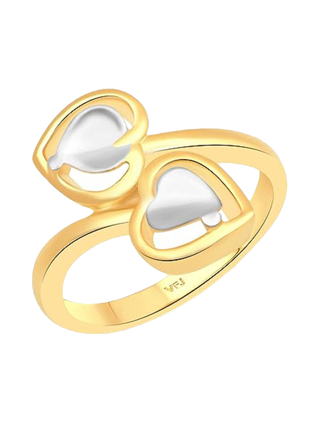 Vighnaharta Rhodium-Plated CZ-Stone Studded Double Heart-Shaped Finger Ring
