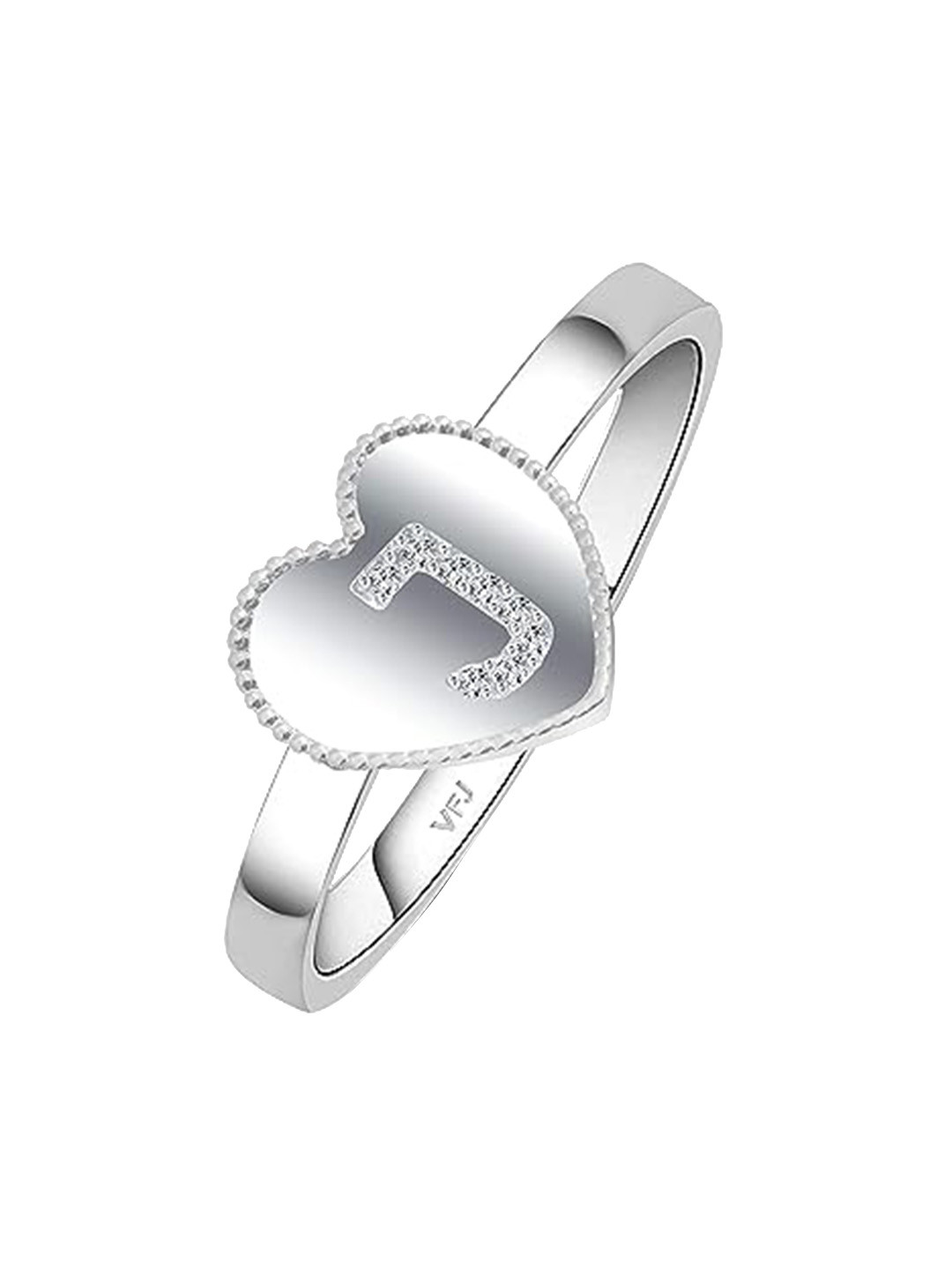 Vighnaharta Rhodium-Plated CZ-Stone Studded J Letter Heart-Shaped Finger Ring