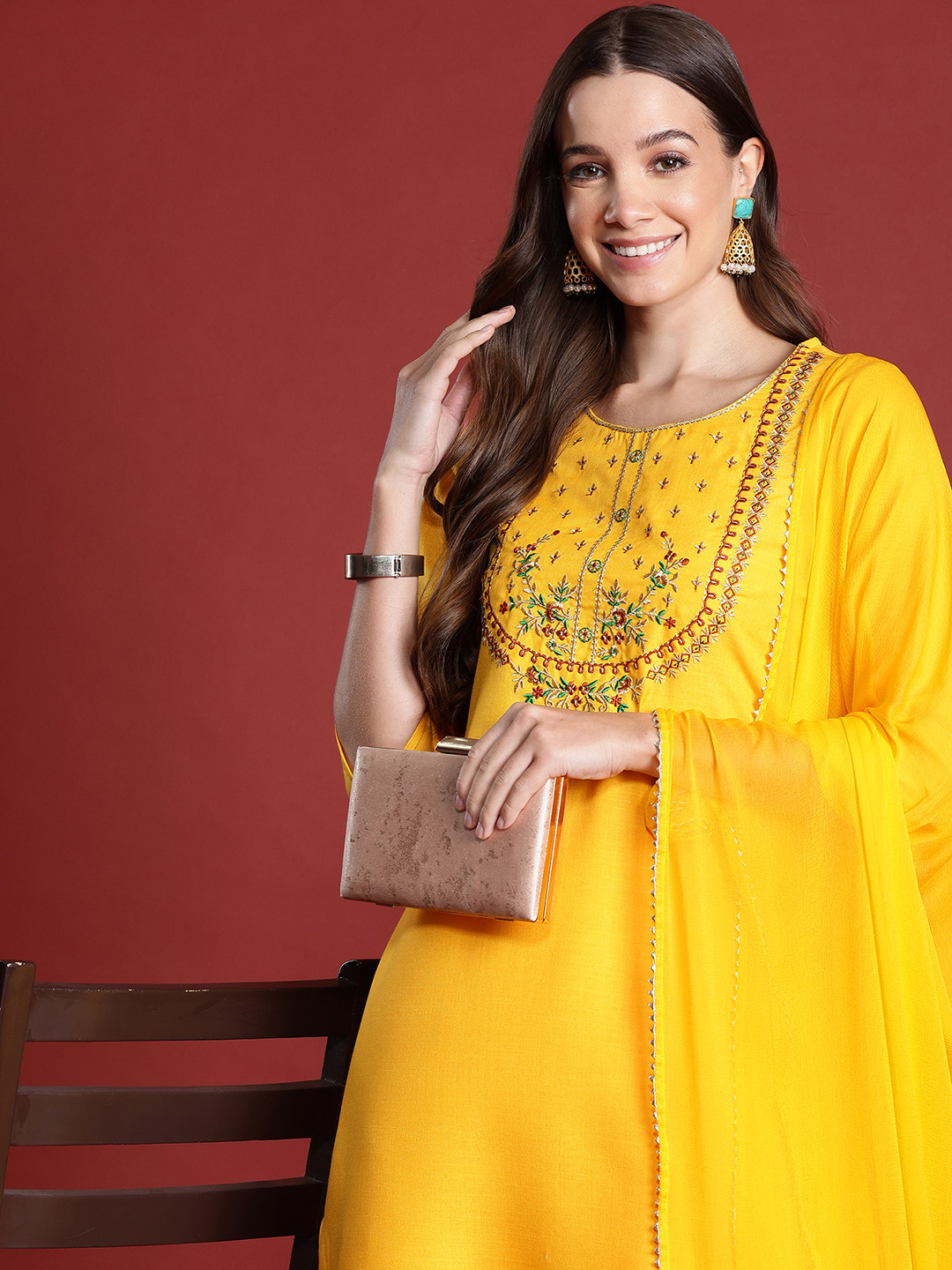Anouk Yoke Design Kurta with Trousers & Dupatta