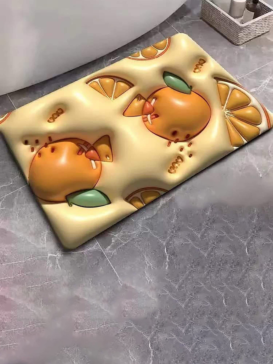 HOUSE OF QUIRK Orange Colored & Yellow 3D Shaped Absorbent Non-Slip Bath Mat