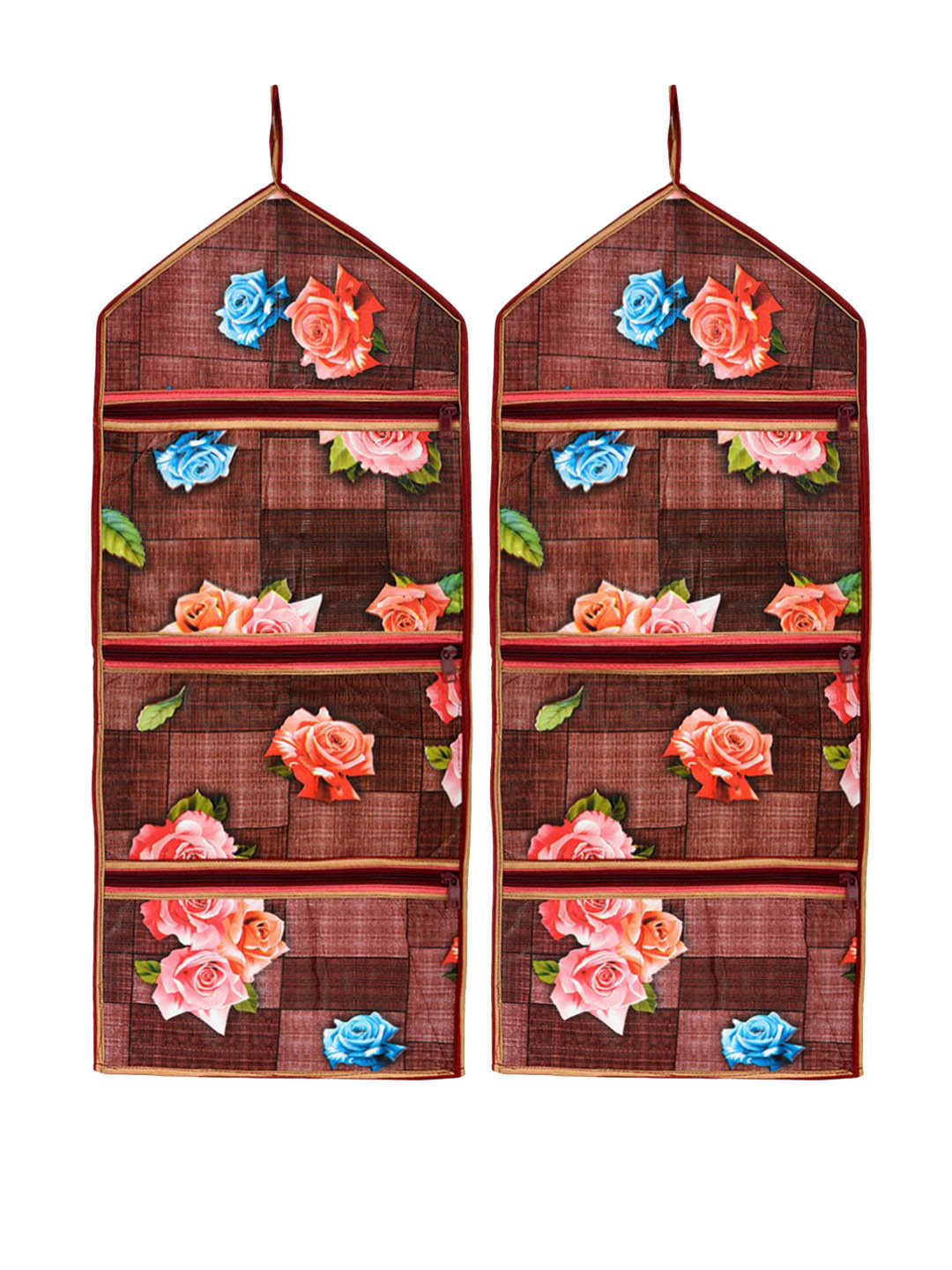 Kuber Industries 2-Pcs Maroon Printed PVC Foldable Holder Organisers