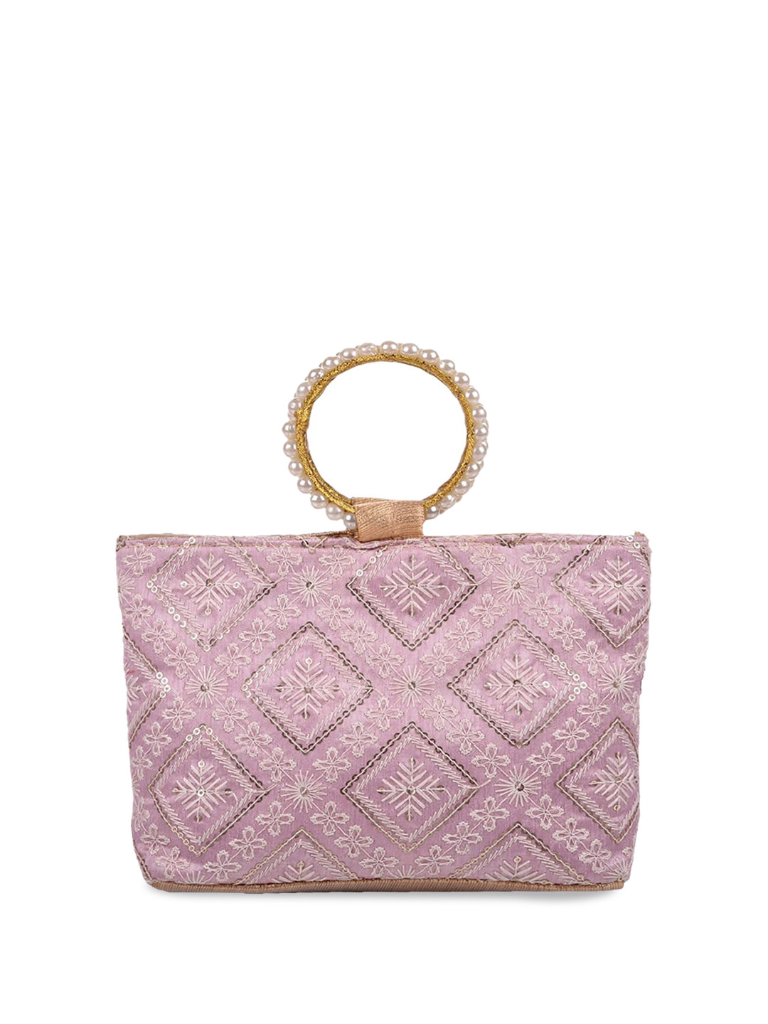 Kuber Industries Set Of 2 Zig Zag Chicken Silk Embellished Pearl Handheld Bags