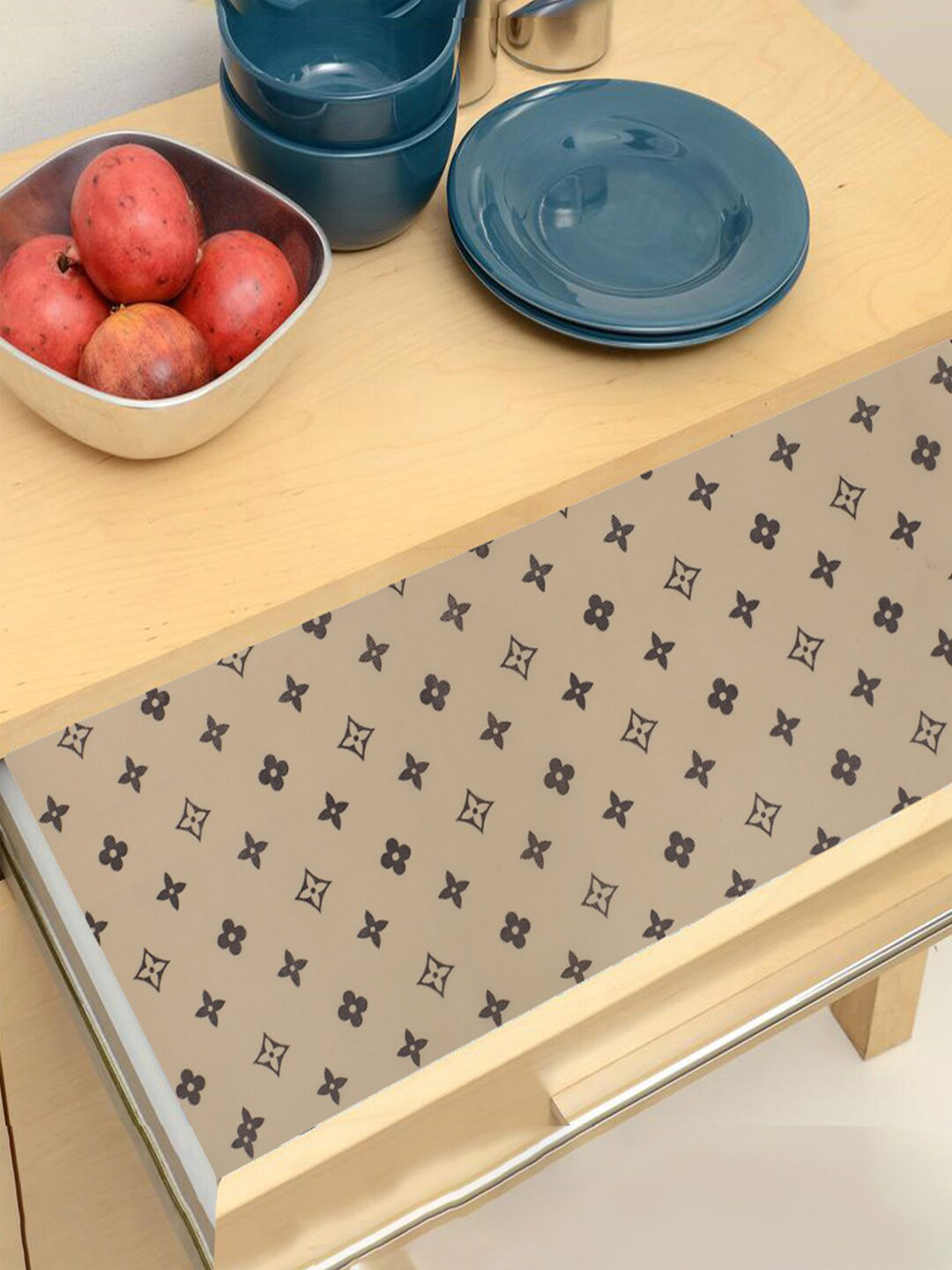 Kuber Industries Beige Printed BPA Free Shelf Liner