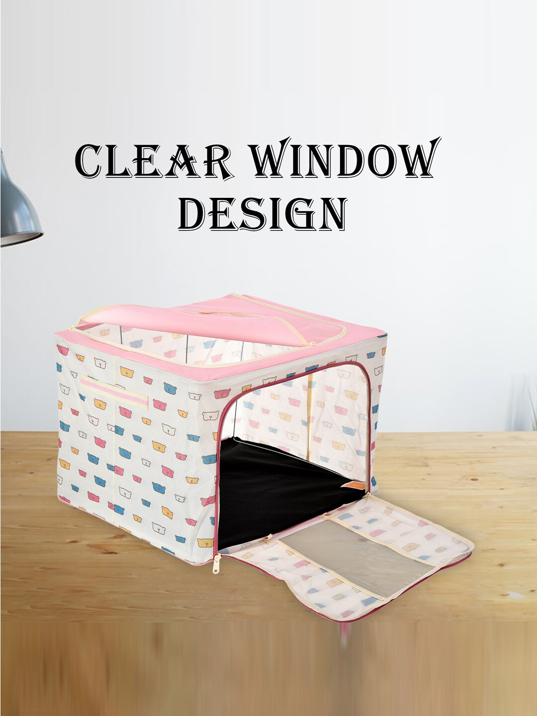 Kuber Industries Pink Printed Steel Frame Storage Box Organisers