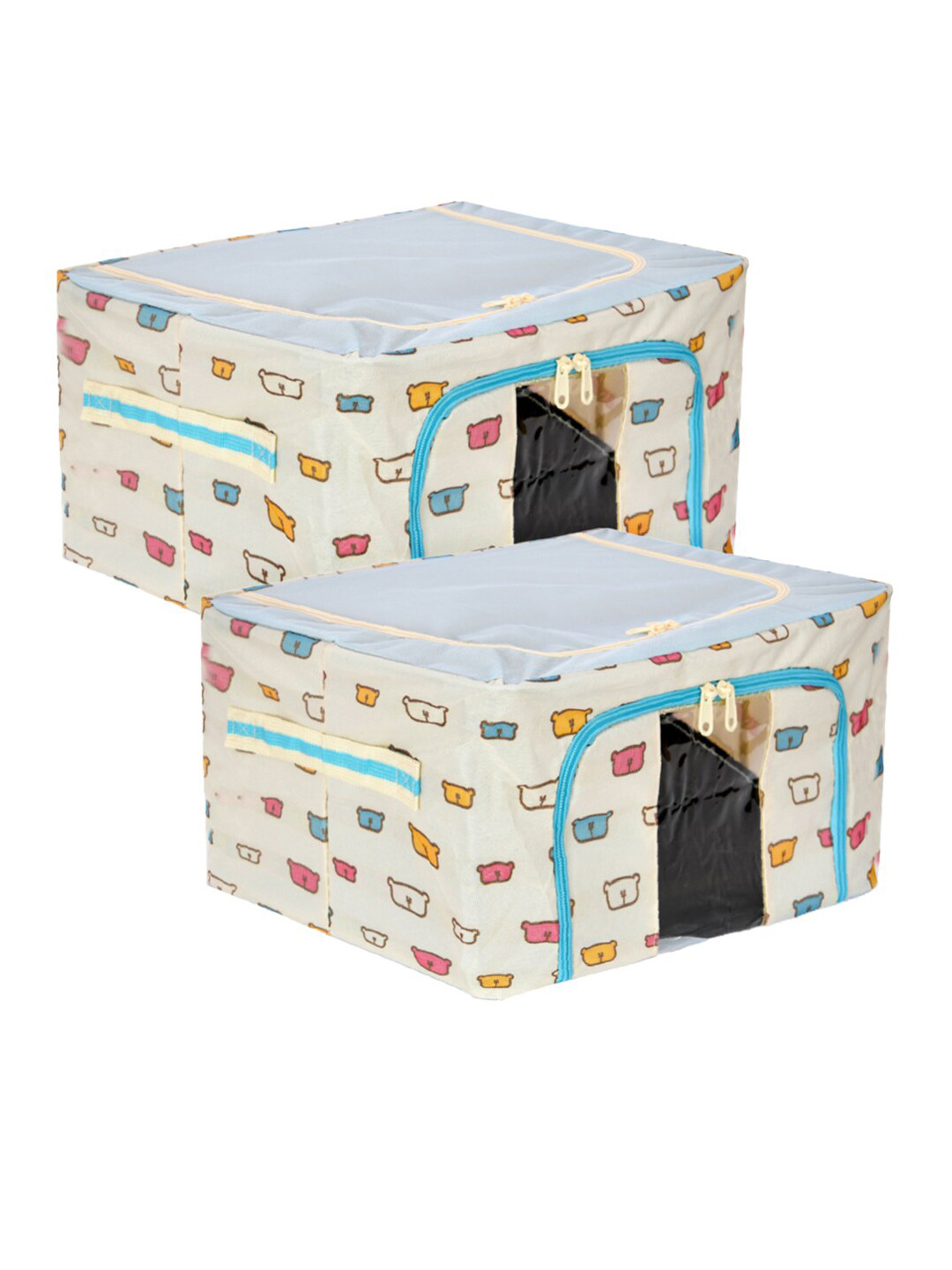 Kuber Industries Blue 2 Pieces Printed Steel Frame Storage Box Organisers