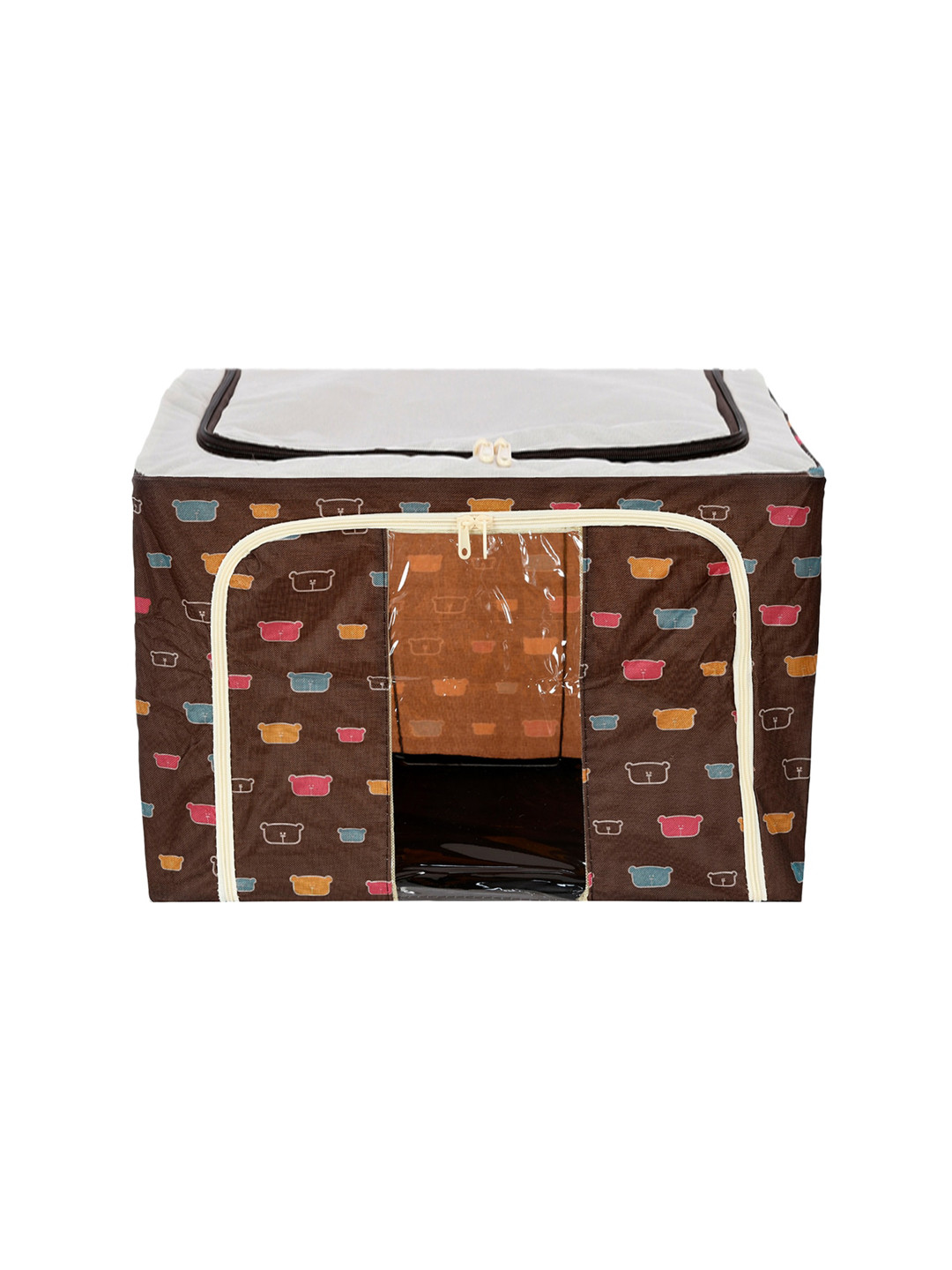 Kuber Industries Brown Printed Steel Frame Storage Box Organiser