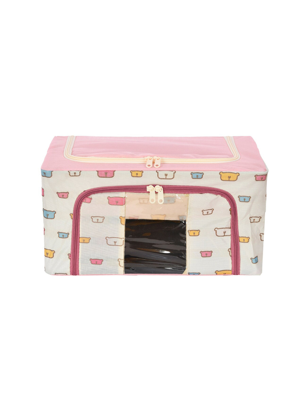 Kuber Industries Pink & White Printed Steel Frame Storage Organisers