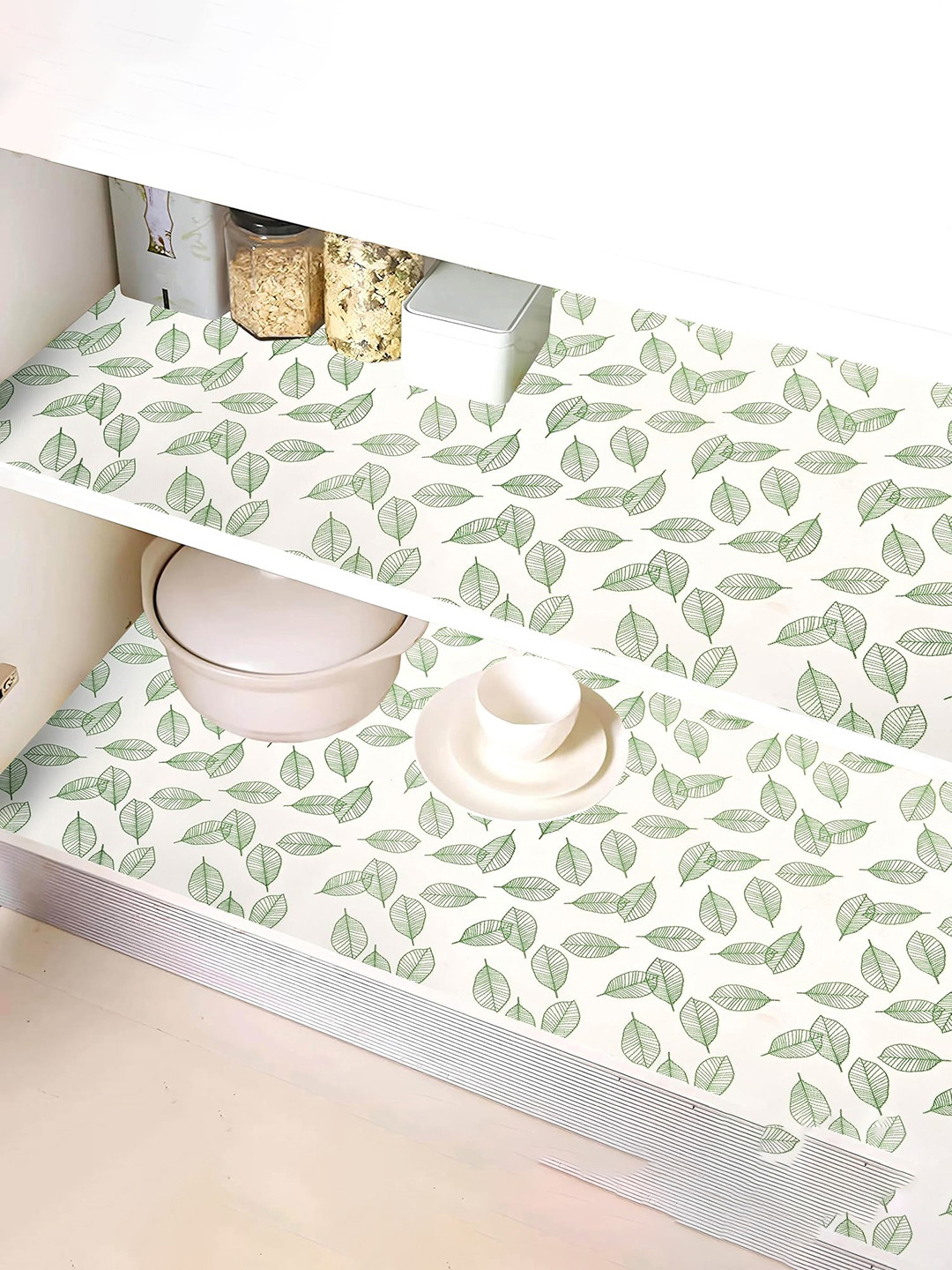 Kuber Industries White Printed EVA BPA Free Shelf Liner