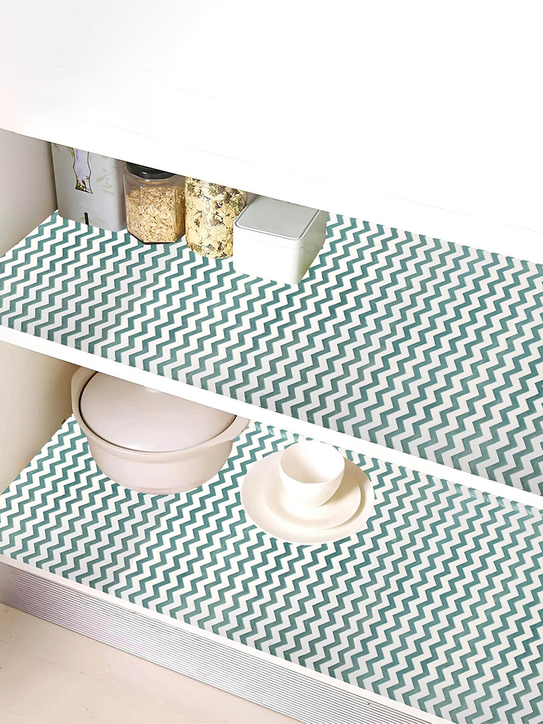 Kuber Industries Green Zig Zag Design BPA Free Shelf liner