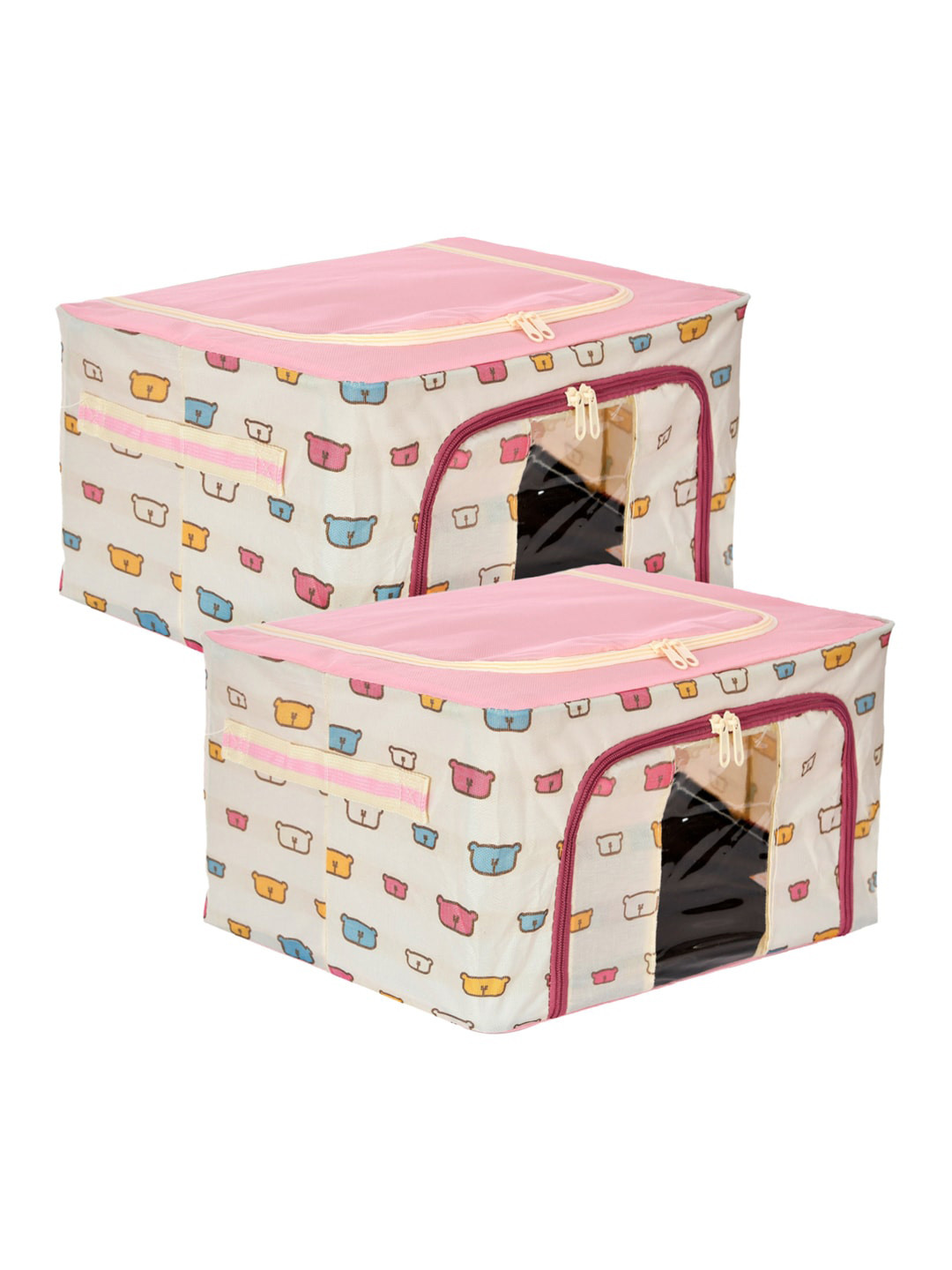 Kuber Industries Pink 2-Pieces Printed Steel Frame Storage Organisers