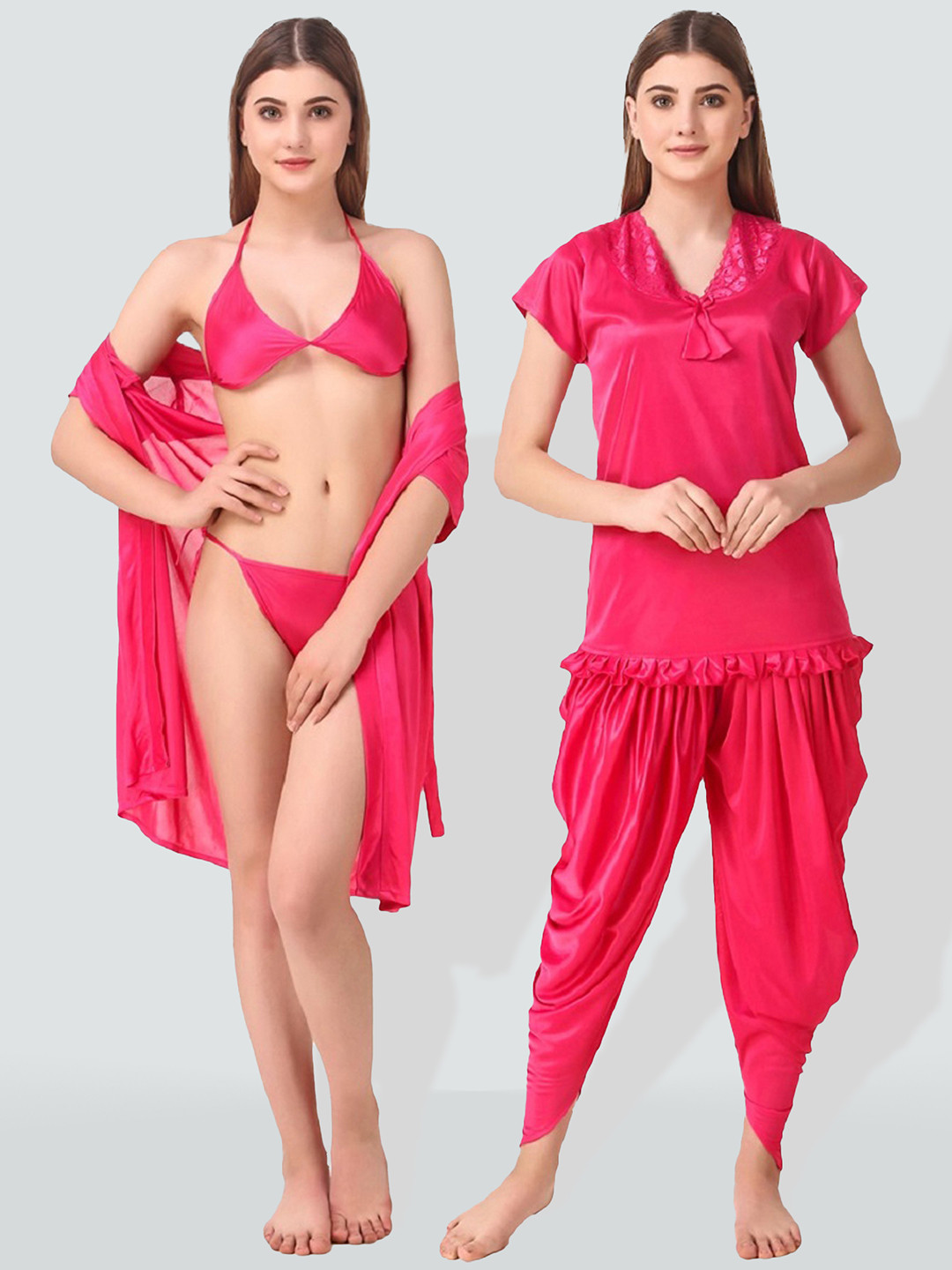 Romaisa Satin Nightdress With Lingerie Set