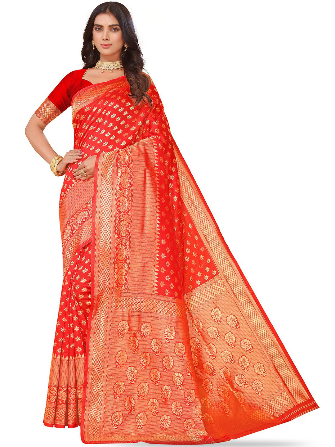 Leeza Store Floral Woven Design Zari Art Silk Kanjeevaram Saree