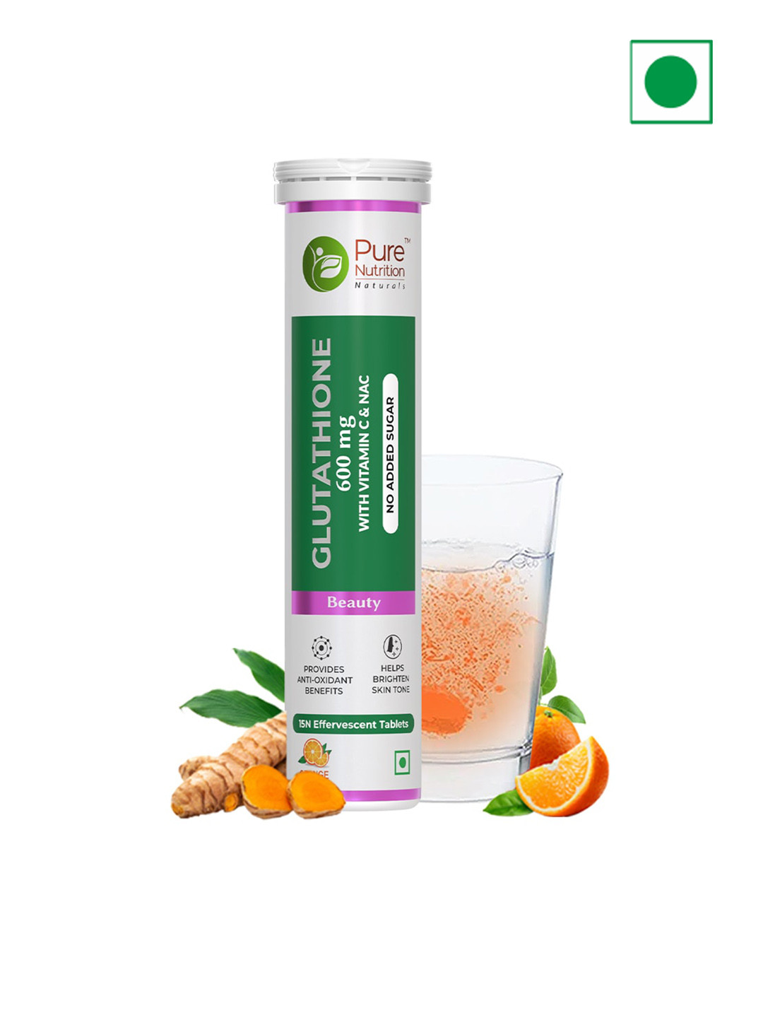 Pure Nutrition L- Glutathione With Vitamin C - Orange Flavour - 15 Effervescent Tablets